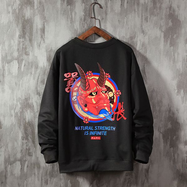 

толстовка мужчины дух япония печать с капюшоном толстых пуловеры hoodies men high street fashion hip hop осень streetwear, Black