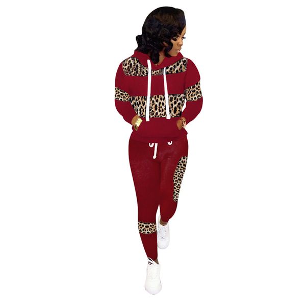 

women camo leopard printed tracksuit winter sportswear drawstring hooded hoodies legging pants two piece outfits casual clothing e122105, White