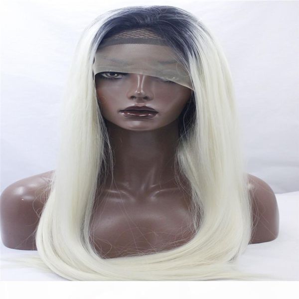 

fashion wig lave front wigs new fashion charm womens short platinum blonde wavy full wigs black roots hair straight hair blond kabell, Black;brown