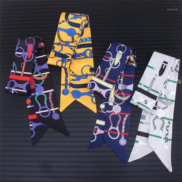 

scarves silk women 2021 fashion chain print long skinny scarfs lady handle bad ribbon office neckerchief wraps1, Blue;gray