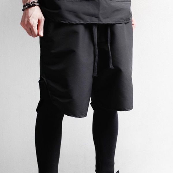 

tide men's hip-hop tide take loose casual overalls shorts elastic summer large size korean version of hip-hop men's shorts1, White;black