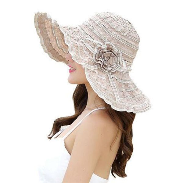 

summer women's hat fashion folding ventilation sun hats anti-uv beach hat wind rope fixed adjustment size sunscreen hat y200602, Blue;gray