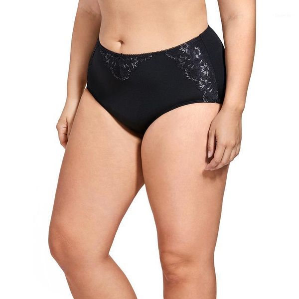 

delimira women's soft seamless mid-waist floral lace briefs panties plus size,2 pack1, Black;pink