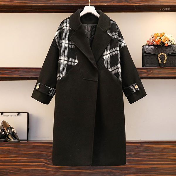 

korean style women coats and jackets winter thickened tweed coat turn-down collar casacos feminino woolen overcoat cashmere1, Black