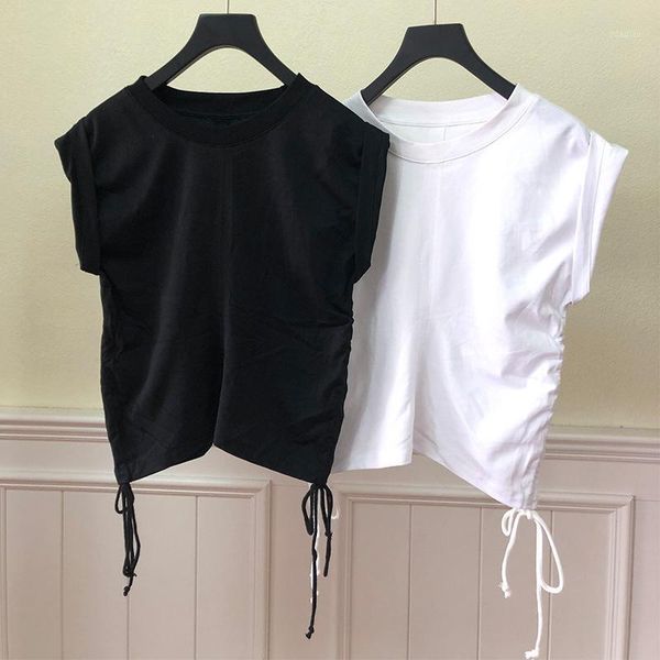 

women's t-shirt women tshirt 2021 summer sleeveless drawstring solid color1, White