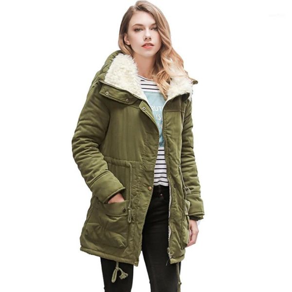 

vvts women's winter warm faux lamb wool coat parka cotton outwear jacket thick mid long parka drawstring waist slim jacket1, Black