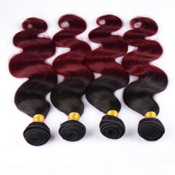 

ombre human hair brazilian peruvian malaysian indian two tone body wave hair weaves ombre human hair extensions 1b burgundy 4pcs, Black