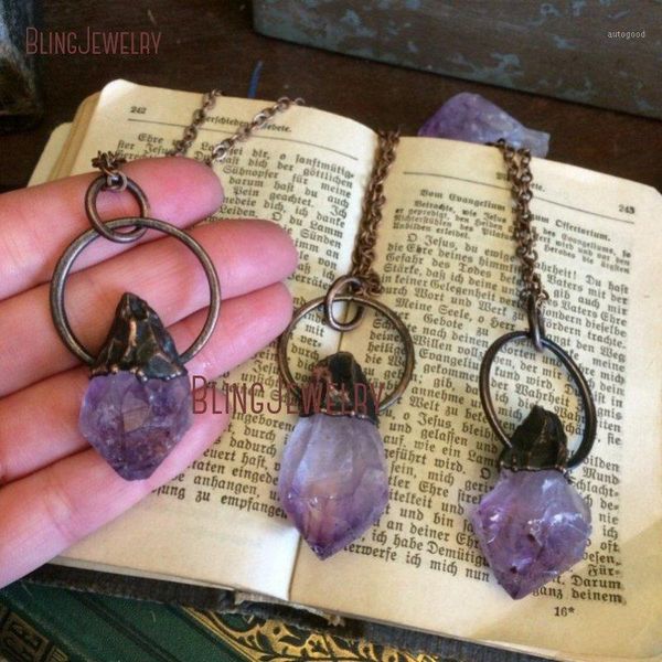 

chains nm35250 bohemian crystal necklace pendant raw amethysts healing hoop february birthstone jewelry1, Silver