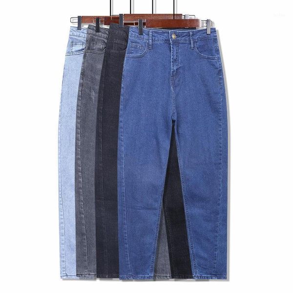 

s-8xl plus size jeans women with high waist denim pencil pants gray jeans female casual slim elastic black mom solid q23471, Blue