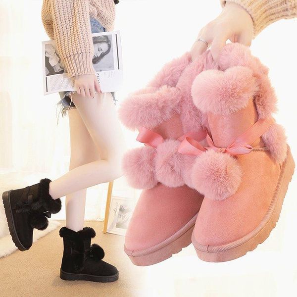 

christmas gift 2020 new snow boots female students short-tube cotton shoes korean version thickening and velvet keeping warm fur, Black