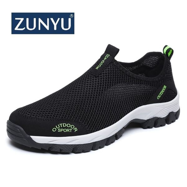 

zunyu new men summer comfortable casual shoes slip-on breathable air mesh flats trainers sneakers water loafers 39-49 y200104, Black