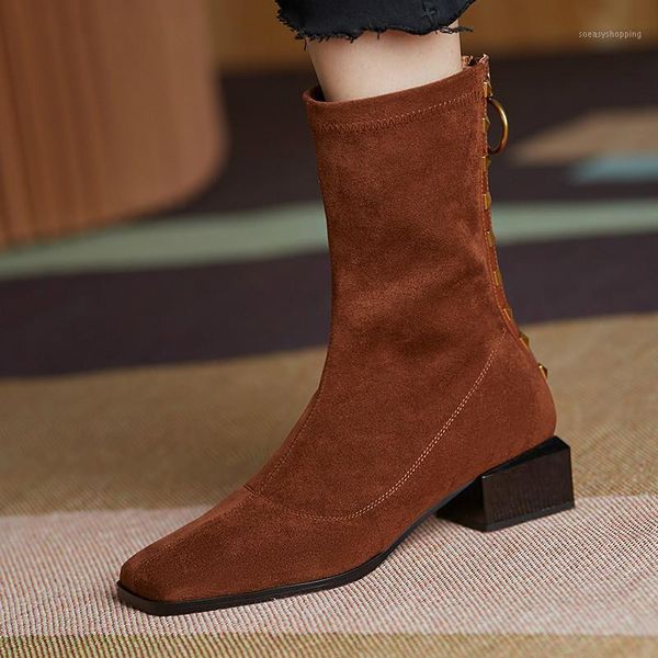 

women boots british style cow suede stretch boots casual fashion internal leather european american all match shoes for women1, Black