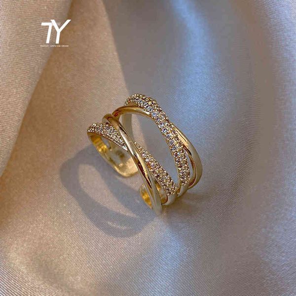 

advanced sense zircon metal cross gold opening rings gothic jewelry for woman korean fashion accessories girl luxury ring set, Slivery;golden