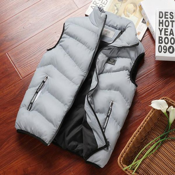 

latest casual plus size grey men's vests zipper winter padded outerwear sleeveless jacket vest for men thick warm male waistcoat1, Black;white