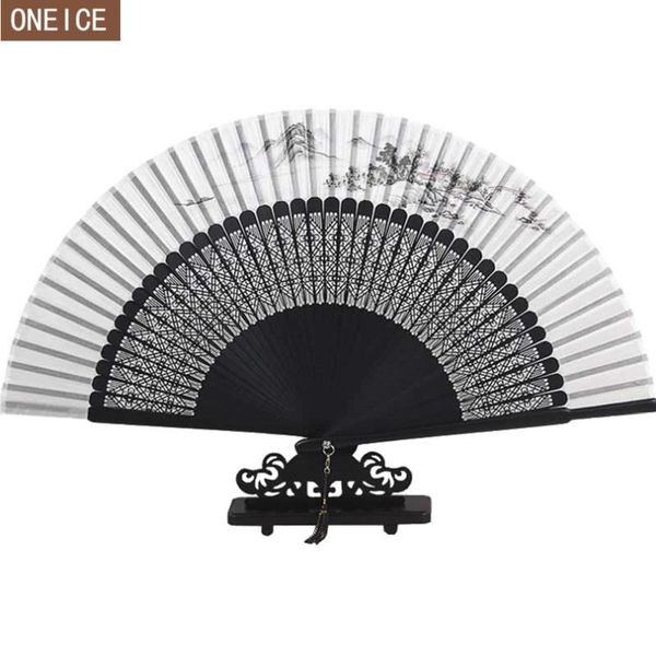 

party favor chinese hand fan silk printed bamboo wood antique landscape painting wedding dance portable mini gift folding