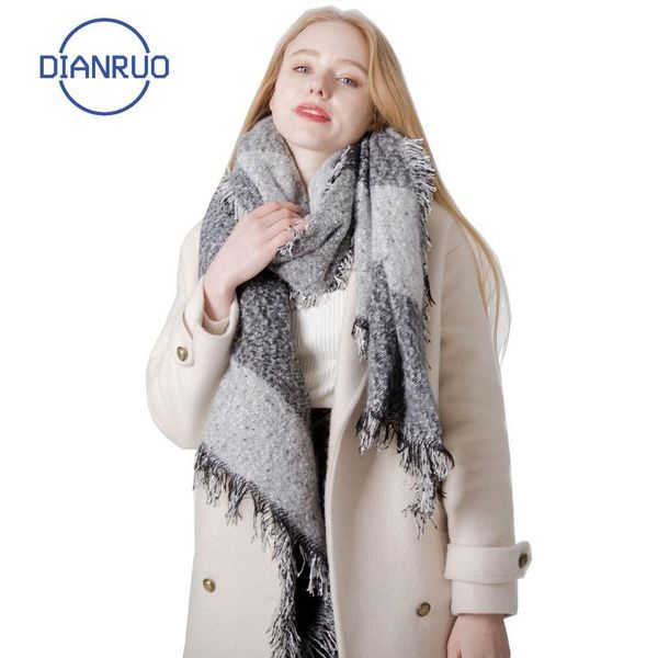 

scarves dianruo autumn winter scalloped shawl raw selvedge scarf for women oversized shawls and wraps cashmere q336, Blue;gray