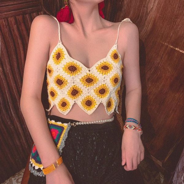 

sunflower knit sling handmade crochet vest, Black;pink