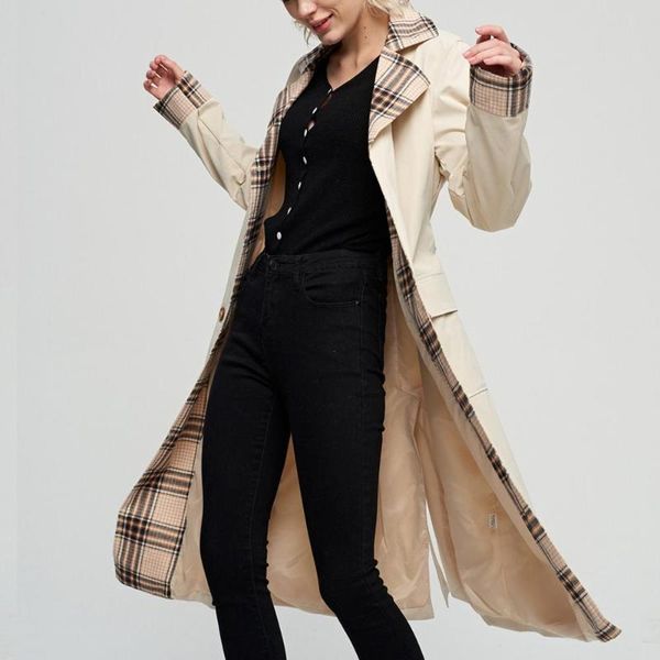 

women's trench coats coat women spring windbreaker splice sashes kurtka damska gabardina mujer cortaviento manteau femme roupa feminina, Tan;black