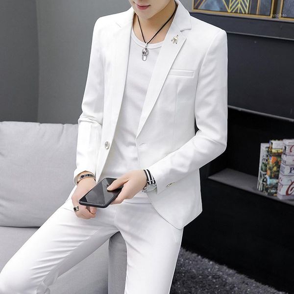 

fashion new summer suit men's jacket korean version white two-piece casual thin small suit chaquetas hombre men's clothing be501, White;black