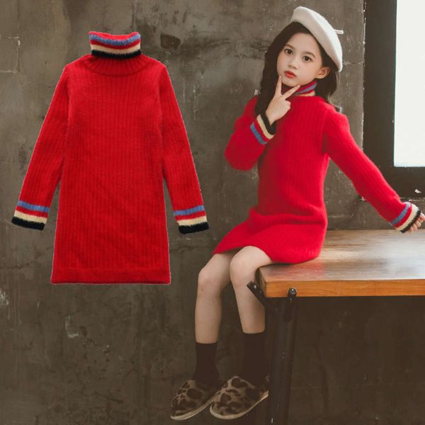 

medium length girls' mink cashmere autumn winter 2019 new children's korean high neck thickened base sweater, Blue