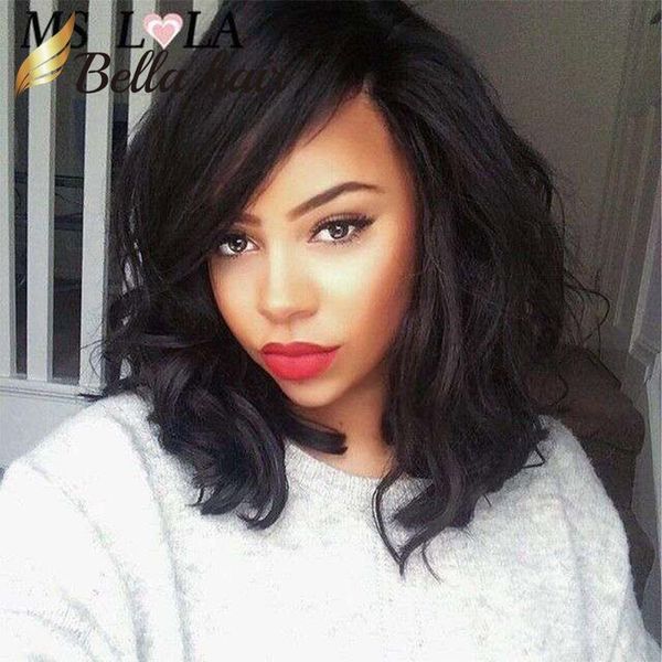 

glueless brazilian wavy short cut virgin human hair lace front wigs full lace wigs for black women bob style wig bellahair, Black;brown