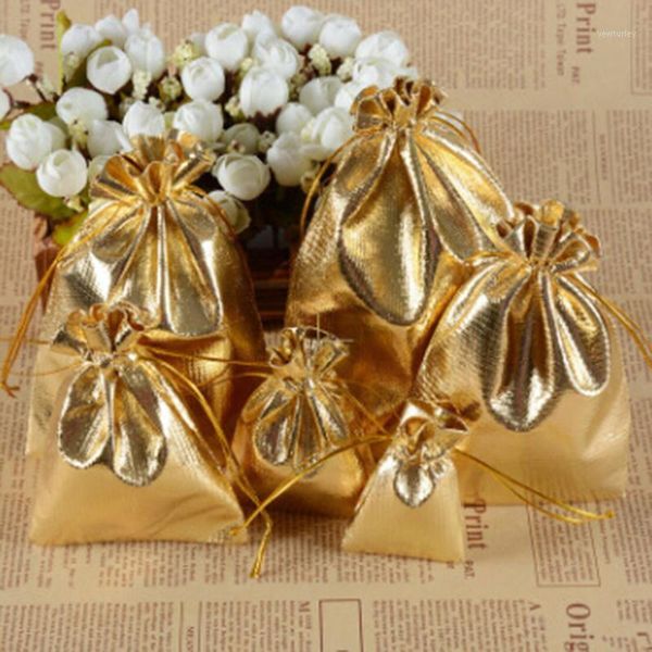 

gift wrap 100pcs gold silver metallic drawstring pouches candy bags gifts bag wedding christmas tree decorations favor1