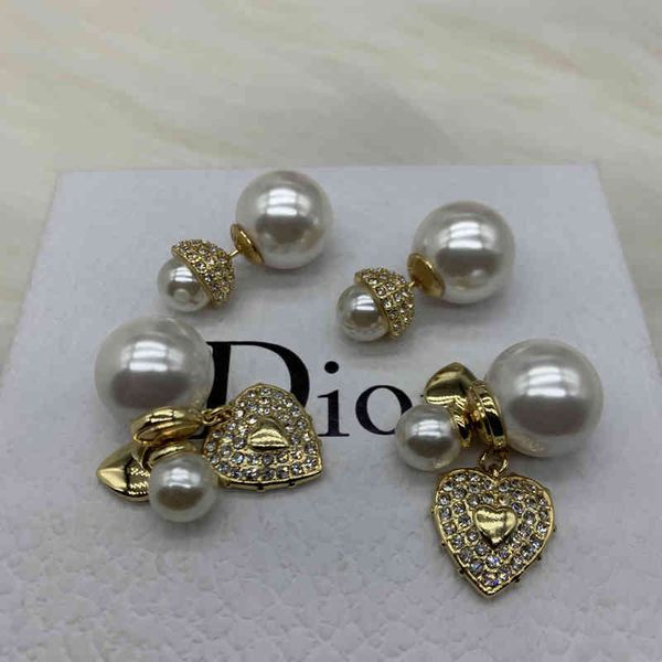 

2022 latest factory wholesale earrings new diamond inlaid love pearl earrings fashion net red same s925 silver needle earrings, Golden
