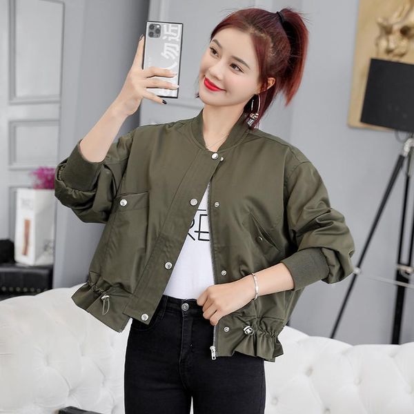 

women's jackets army green short jacket female 2021 spring and autumn clothing wild casual baseball uniform, Black;brown