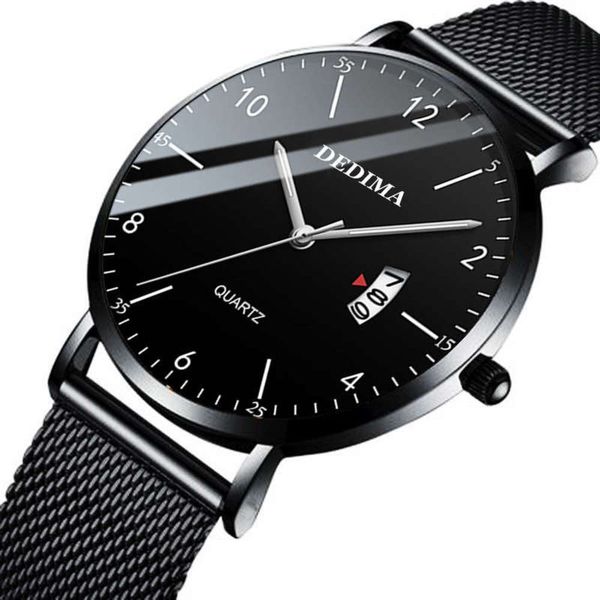

watch dedima ultra thin waterproof quartz for men luminous steel mesh band student fashion watch real belt watch, Slivery;brown