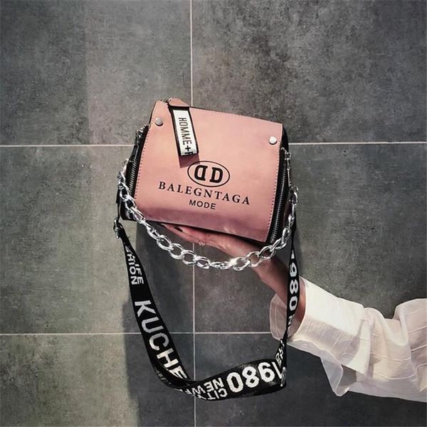 

scrub leather messenger bag 2020 new fashion women handbags letter wide strap chains design bucket shoulder bag