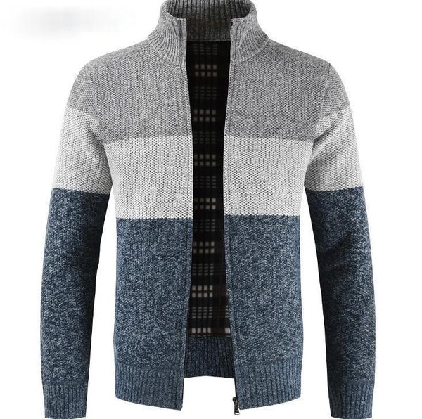 

spring knitting men's sweater coat color matching vertical collar sweater sport warm fashion casual zipper jacket coat, White;black