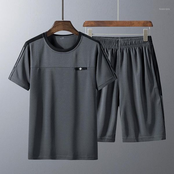 

men summer clothing short sleeved t shirt tracksuit sets patchwork sweat suits 2 pcs jogger shorts casual male sports wear 20201, Gray