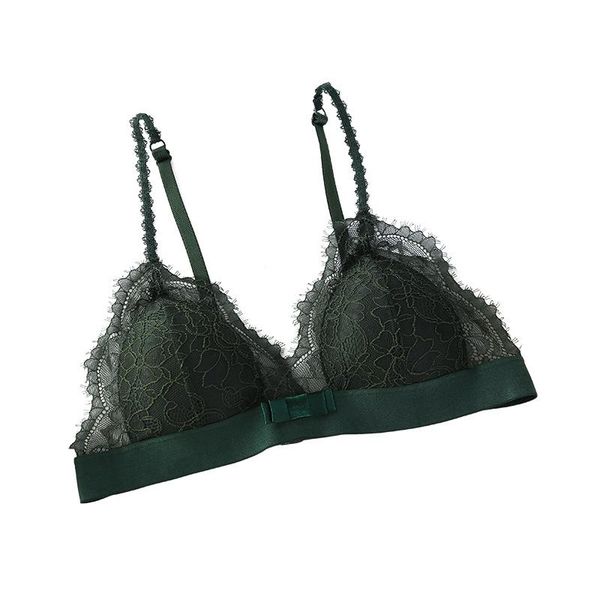 

bras women seamless underwear deep v thin french style bralette lace wireless triangle cup lingerie soft, Red;black