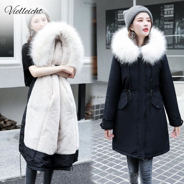 

vielleicht -30 degrees snow wear long parkas winter jacket women fur hooded clothing female fur lining thick winter coat womenx1016, Black;brown