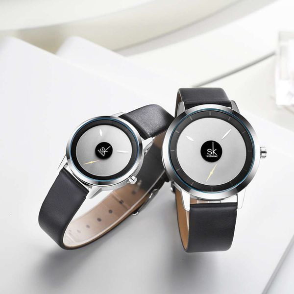 

men's new leisure fashion shengke personality and women's watch water quartz movement women's quartz watch, Slivery;brown