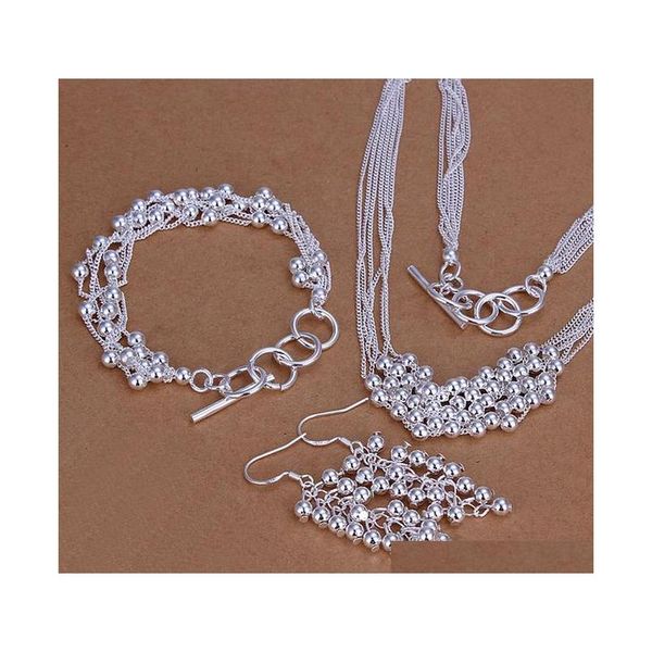 

high grade 925 sterling silver six-wire three-piece light-soo jewelry set dfmss137 factory direct 925 silver necklace bracelet earring auig, Black