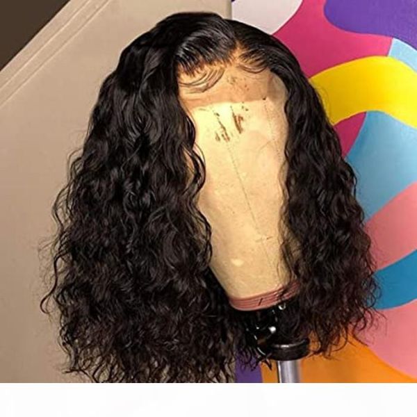 

brazilian water wave lace frontal wig wet and wavy curly bob wigs nicelight short bob hd frontal wig human hair pre plucked natural, Black;brown
