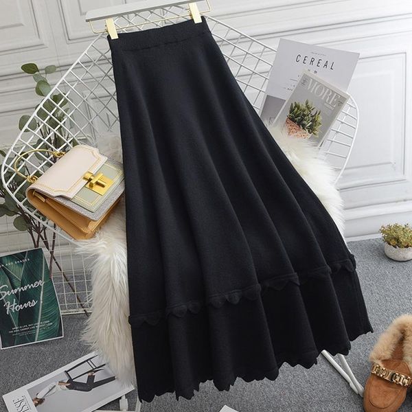 

2021 new spring solid long, female elastic skirts high bd9b, Black