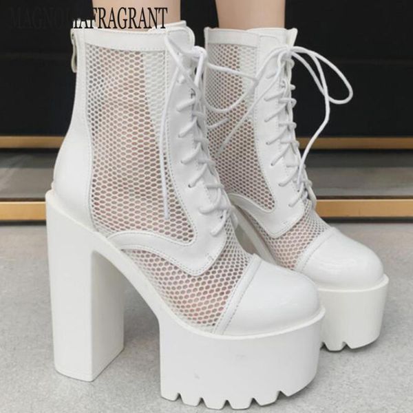 

summer fashion super thick bottom women net boots cross bandage high-heeled women's boots casual cool shoes women hy964, Black