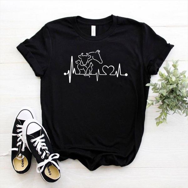 

животное heartbeat корова лошади женщин tshirt хлопок повседневной смешная футболка подарок для леди yo девушки топ tee 6 цвета падение +781, White