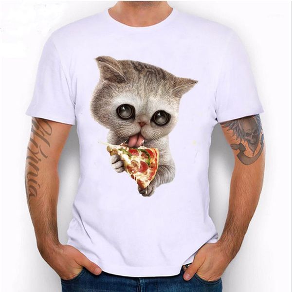

strange animal design tee shirt cat loves pizza print t-shirt men's short sleeve harajuku casual summer fashion male tees1, White;black
