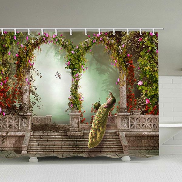 

shower curtains peacock arch beautiful oil 3d landscape curtain sea bath single printing waterproof polyester for bathroom decor 180x200