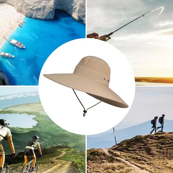 

cycling outdoor sports casual summer fishing adjustable uv protection wide brim breathable with chin strap hiking sun hat, Blue;gray