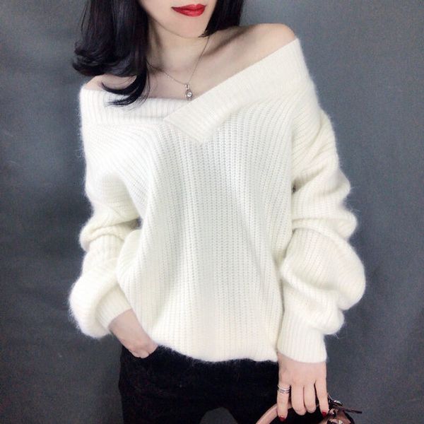 

2021 new plus size mohair cotton women autumn winter pullover clothes jumper pull femme hiver streetwear knitted sweater lrx5, Black;gray