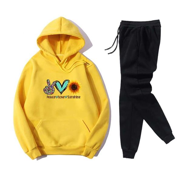 

creative print women sportswear long sleeve hoodie lace up trousers 2 piece tracksuit set ladies running baggy ropa deportiva, Black;blue