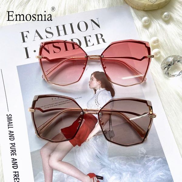 

sunglasses fashion rimless women pink shades vintage brand design irregualr frameless traveling style uv400 men outside, White;black