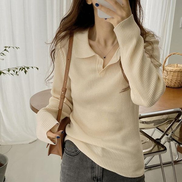 

korean chic style v-neck pullover women sweater long sleeve solid color slim fit elastic bottomed office lady in winter, White;black