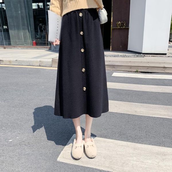 

new 2021 autumn vintage female mesh elegant fashion solid color high-waisted long-to-line button skirt plissada y321 ounv ozvk, Black