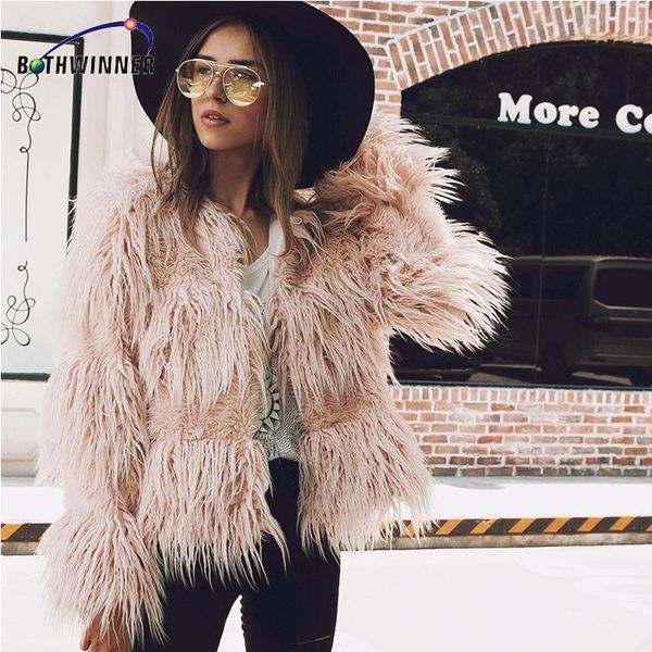 

bothwinn faux fur coat women fur jacket long sleeve female outerwears jackets 2020 autumn winter hairy overcoat shearling jacket, Black