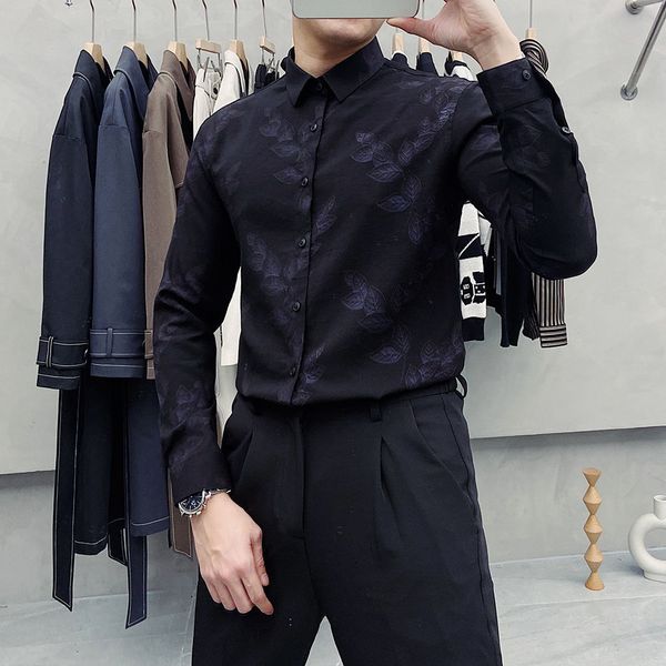 

2021 men's autumn new fine broken long sleeve shirt male clothes q47e, White;black